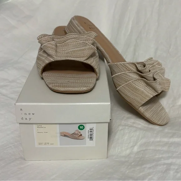 A New Day Lyta Sandals Beige Tan Raffia Sandal Slide Never Worn Size 10 - Picture 6 of 12